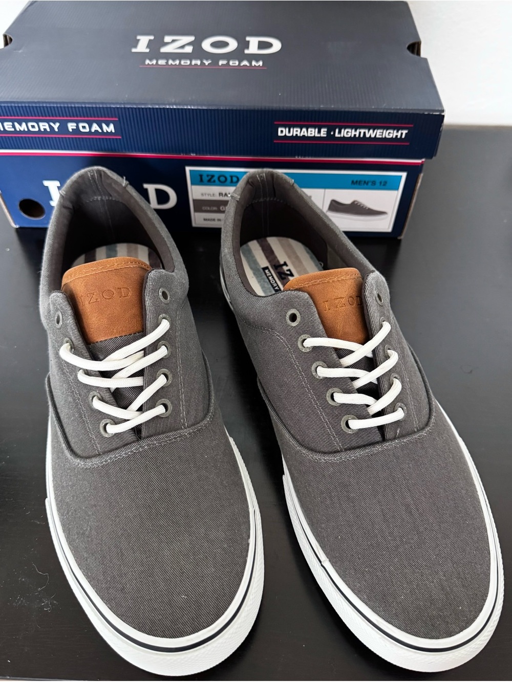 Izod Men's Gray Canvas Sneakers with Tan Accent
